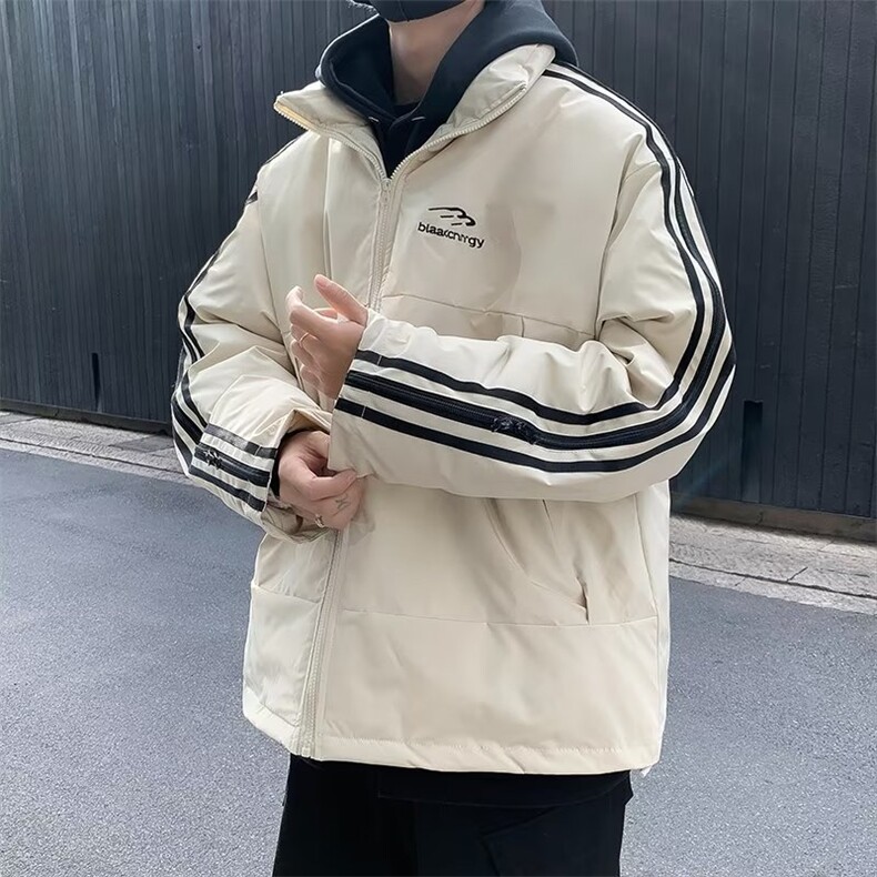 棉服男韩版潮流高街帅条纹加厚保暖2024冬季ins棉衣外套MF113-P82,男装棉衣,星座412-3