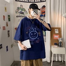 YT26180-P30亚麻短袖t恤男大码五分袖男宽松七分袖海报风，男装T恤，电商A040