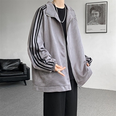 8XL-M春季大码外套男重磅条纹麂皮绒棒球服立领夹克衫JK004P75，男装夹克，电商B312