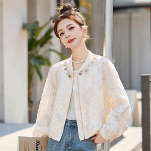 棒球服女2025开春新款小个子休闲百搭洋气小香风白色短款蕾丝外套图片