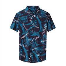印花时尚短袖衬衫男薄款翻领上衣服夏季青年男士潮流丝光棉体恤，男装衬衫，电商B212（原钱塘6029）