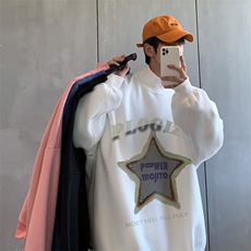 加绒加厚高领卫衣五角星印花落肩袖情侣款打底衫XZ514-2-G87-P48，男装T恤，星座514-2(原B239)