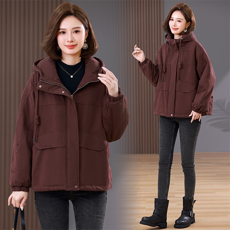 时尚保暖派克服女冬季新款宽松显瘦短款外套加厚棉服学生上衣，女装派克服，韩派