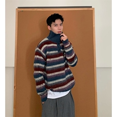 网图慵懒覆古老钱风翻领针织衫polo领条纹毛衣A025-GM19823-P59，男装针织衫/毛衣，电商A025
