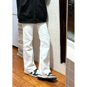 【有货】C39CC-P45白色弯刀牛仔裤男款美式vibe风裤子修身微喇裤图片