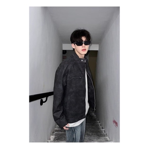 J418-P60 美式潮流皮衣外套男春秋季新款复古百搭拉链宽松机车服图片