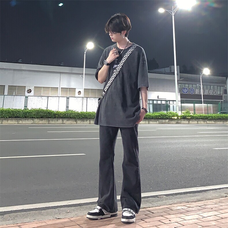 纯黑色微喇叭牛仔裤修身弹力KZ06-P55,男装牛仔裤,星座310A-4