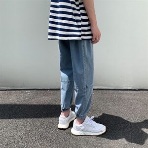 2020港风九分裤男牛仔裤男束脚裤图片