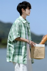 8XL-M格子短袖衬衫男夏季薄款DK制服衬衣JK学院风半袖外套DC28004，男装衬衫，电商B312