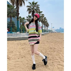 美式条纹镂空衬衫男女撞色宽松休闲针织衫百搭短袖套头A6088-p40，男装衬衫，星座1008