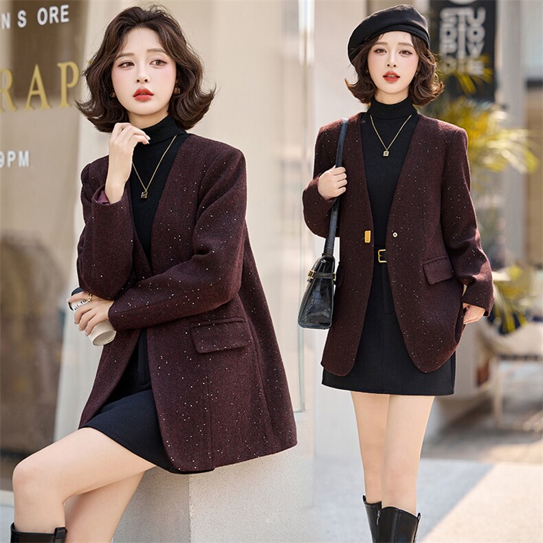 【冬季新款上新】2024年秋冬季气质V领时尚羊毛呢外套，女装羊绒大衣，魅丽静蓝