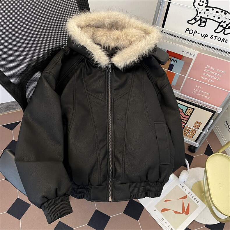 美式高街解构毛领连帽棉服男女cleanfit宽松潮流棉衣M0276-P140图片
