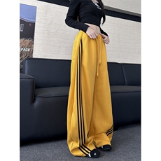 美式复古三条杠休闲裤女2025秋季新款高腰宽松显瘦百搭阔腿直筒裤，男装休闲裤，星座410-6（原星座1304-1）