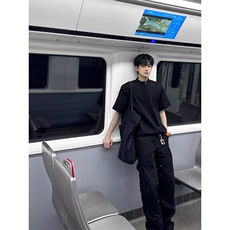 Q147/P40高街半拉链短袖男夏季重磅潮牌t恤立领冰感高弹1，男装T恤，星座1506