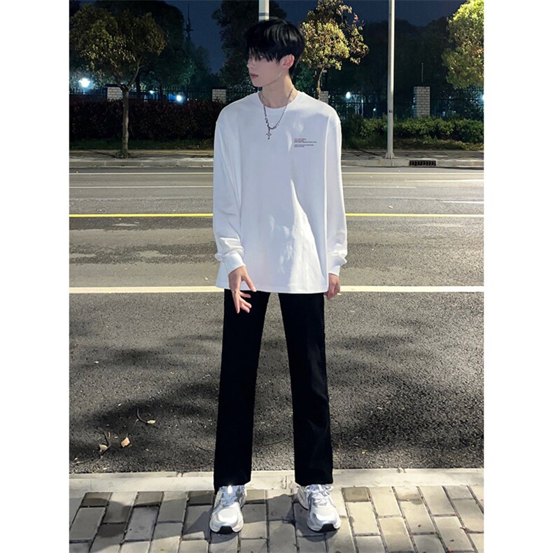 抖音得物二开现货供应春装重磅美式高街宽松印花长袖T恤CT902,男装T恤,电商A486-1