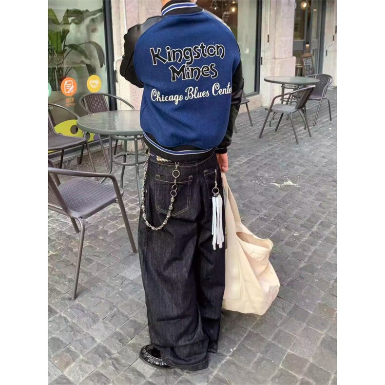 2025新款忧郁蓝调头层皮棒球服小众色织刺绣工艺面料,女装职业装,四季星座505