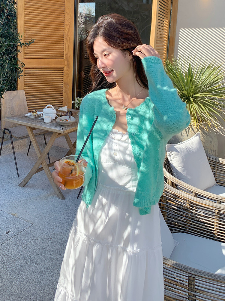 韩系甜美温柔针织开衫吊带连衣裙套装女春季欧若风夏日绝美小白裙,女装套装/套裙,3200格调