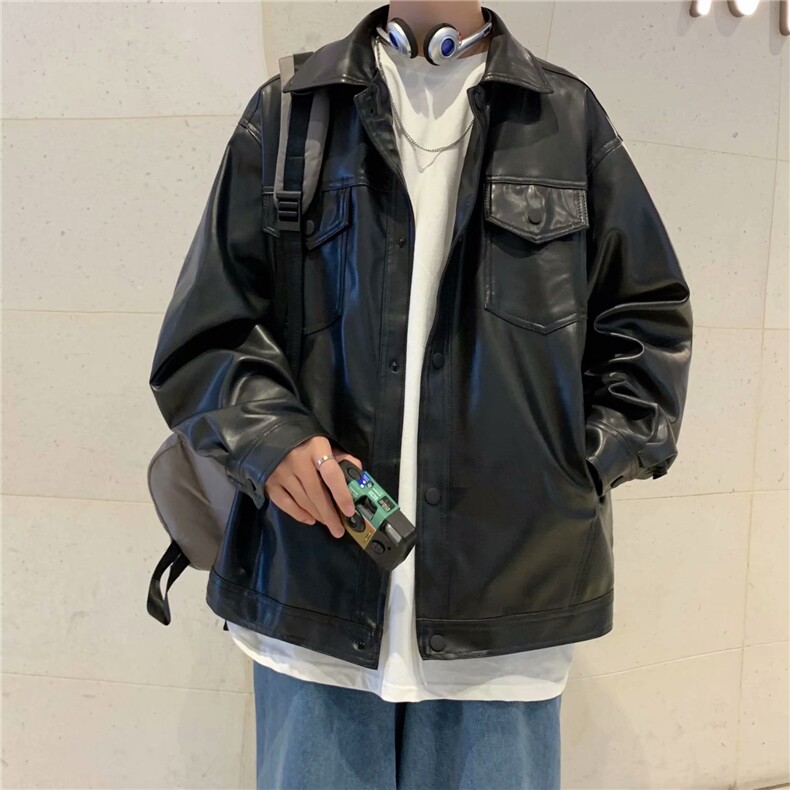 皮衣男韩版潮流2024机车痞子帅气春秋新款上衣宽松外套W6051-P63,男装皮衣,星座412-3
