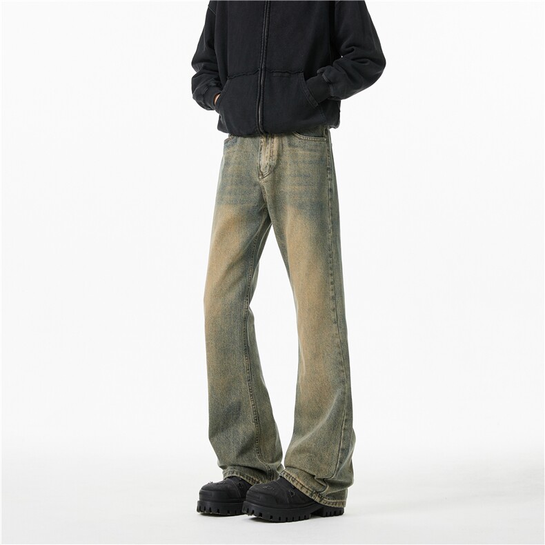 黑色微喇牛仔裤男生秋冬加绒美式潮牌修身直筒裤复古显瘦简约长裤，男装牛仔裤，电商B313