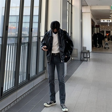 816B-PY016-P105韩风男士宽松连帽皮夹克黑色痞帅皮衣，男装皮衣，星座816B