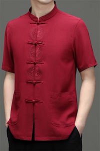 风男装练功服刺绣唐装中老年人爸爸夏季短袖爷爷冰丝太极服男图片