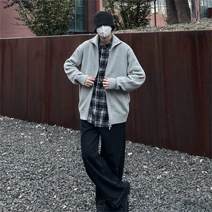 抖音得物 保暖立领拉链针织外套秋冬宽松慵懒风纯色毛衣上衣AM02图片