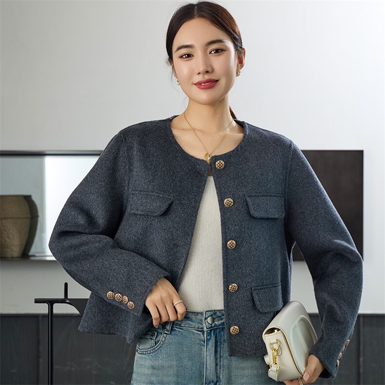 2024新款澳洲羊毛双面呢小香风短款外套大衣，女装毛呢外套，爱绒人羊绒大衣工厂店