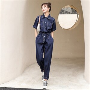 工装牛仔连体裤女2025年春夏新款时尚休闲减龄高腰修身直筒连衣裤，女装连体裤，梦懿尔