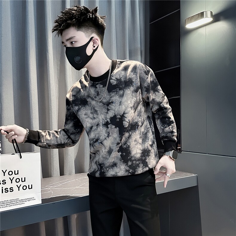 破洞扎染印花圆领卫衣男社会小伙店主风301C-WY68-P58控88,男装卫衣,星座301C（原B323）