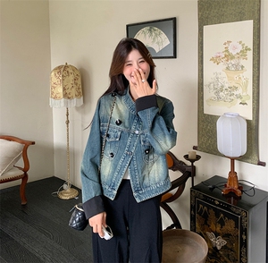 韩版复古设计感短款牛仔外套女2025春秋季新款显瘦高级感百搭上衣图片