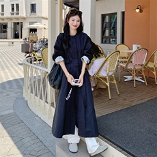 高级感撞色拼接黑色长款风衣外套女春秋2025新款收腰显瘦大衣流行，女装风衣，2C016