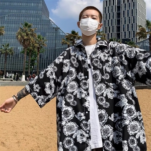 夏威夷满印花衬衫男痞帅潮牌潮流美式复古休闲沙滩衬衣外套ins潮图片