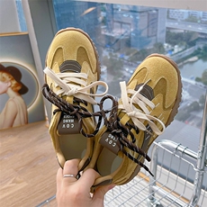 真皮厚底德训鞋女2024秋冬新款拼色双鞋带运动老爹鞋休闲阿甘鞋女，女鞋休闲鞋，电商A223