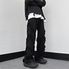 2023美式高街RO风格暗黑破坏毛须喇叭牛仔裤男潮牌弹力裤子，男装休闲裤，星座716-3