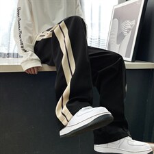 美式hiphop条纹裤子男春秋潮牌高街宽松坠感直筒休闲运动裤K1055，女装休闲裤，星座1008-1