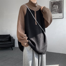 8XL-M撞色半拉链毛衣宽松慵懒风插肩袖大码针织衫外套MY1513/P75，男装针织衫/毛衣，电商B238