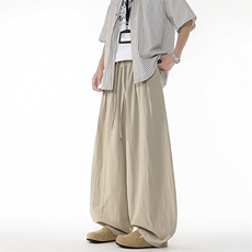 8XL-M亚麻弯刀裤直筒阔腿裤子男夏季宽松大码运动灯笼裤KZ068P60，男装休闲裤，电商B312