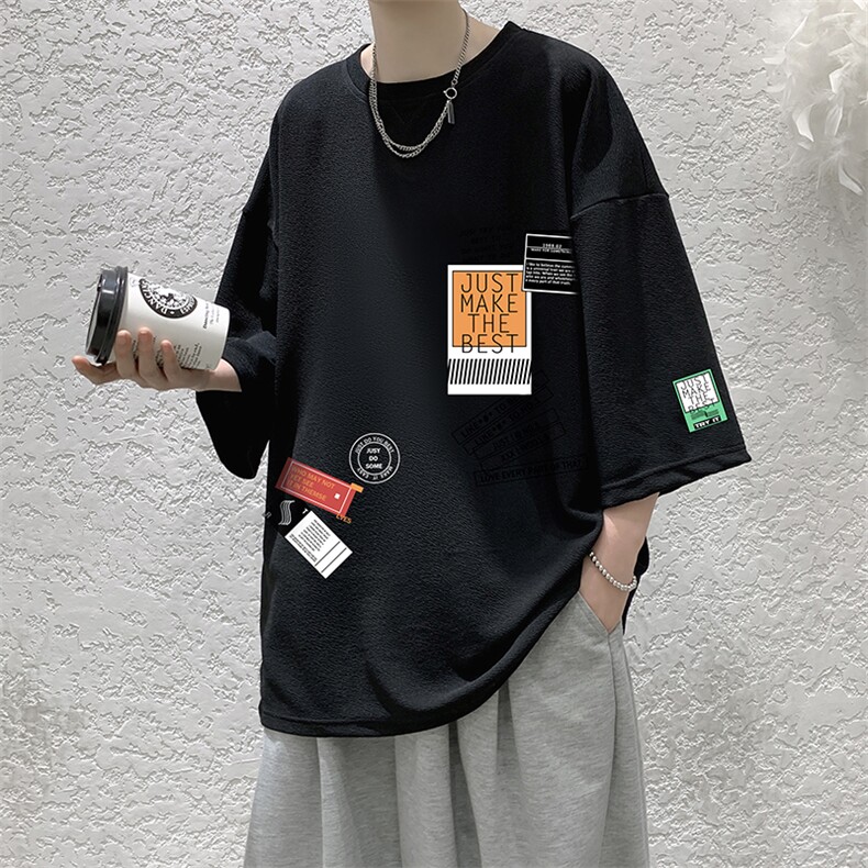 Q11121-P30春夏季七分袖t恤男大码五分袖男短袖中袖大皂风,男装T恤,电商A040