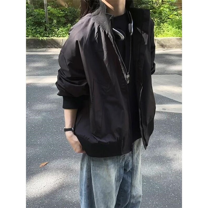 现货26春装美拉德立领飞行夹克纯色复古廓形高街棒球服外套,男装夹克,电商A486-1