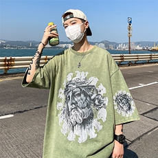 B239-X1005-P38美式复古水洗做旧人物印花短袖T恤，男装T恤，星座514-2(原B239)