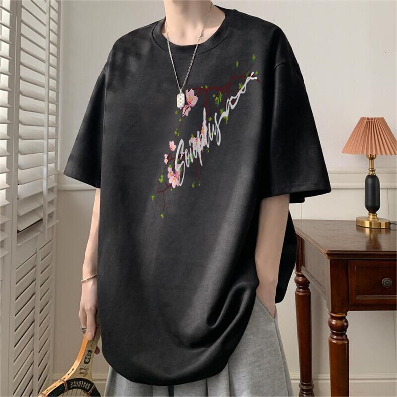 可设48小时发货支持抖音得物来样二开240克重磅美式麂皮绒短袖t恤,男装T恤,电商A486-1
