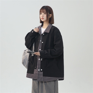 女模-2025春季休闲痞帅工装假两件翻领夹克潮流外套-JK2582P78图片