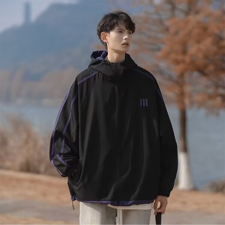 W305-P62美式连帽冲锋衣外套男2025春秋新款机能风户外登山宽松,男装T恤,电商B323A