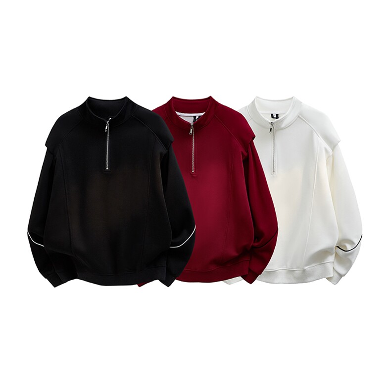 得物品质半高领拉链垫肩款潮流美式高街外套卫衣常规p75加绒P85，女装短外套，电商B319