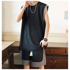 W331-P45冰丝运动套装2025夏季男生酷帅一套休闲短裤背心两件套，男装牛仔裤，星座911-1