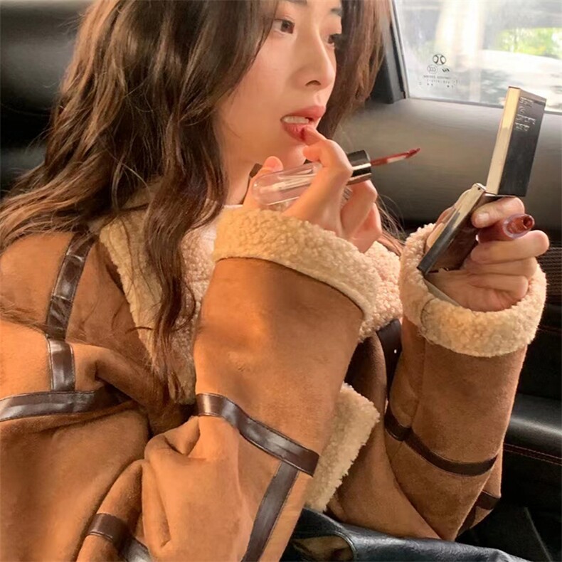 机车服皮毛一体羊羔毛外套女2025冬麂皮绒夹克羊羔绒棉服C596-120，男装夹克，星座911-2(原星座613-2）