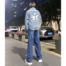 博主图工装大口袋牛仔裤男秋冬微喇叭复古水洗裤子-KZA43-P68，男装牛仔裤，星座1007（原301D）