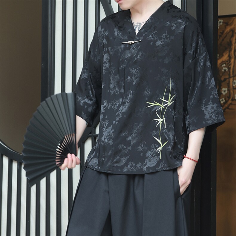 新中式提花风潮T恤短袖上衣刺绣汉服时尚唐装T2403-P55,男装T恤,电商A227