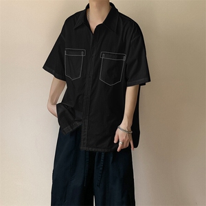 现货-夏季线条衬衫男宽松青少年时尚潮牌短袖衬衣-AC23005-P50图片