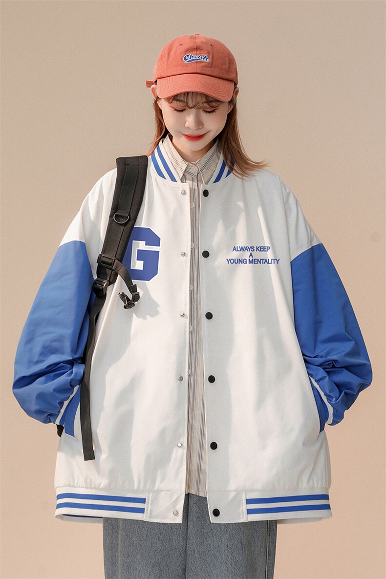 中性风2023秋季新款港风拼接撞色情侣宽松棒球服G8019p65控88,男装夹克,A247A